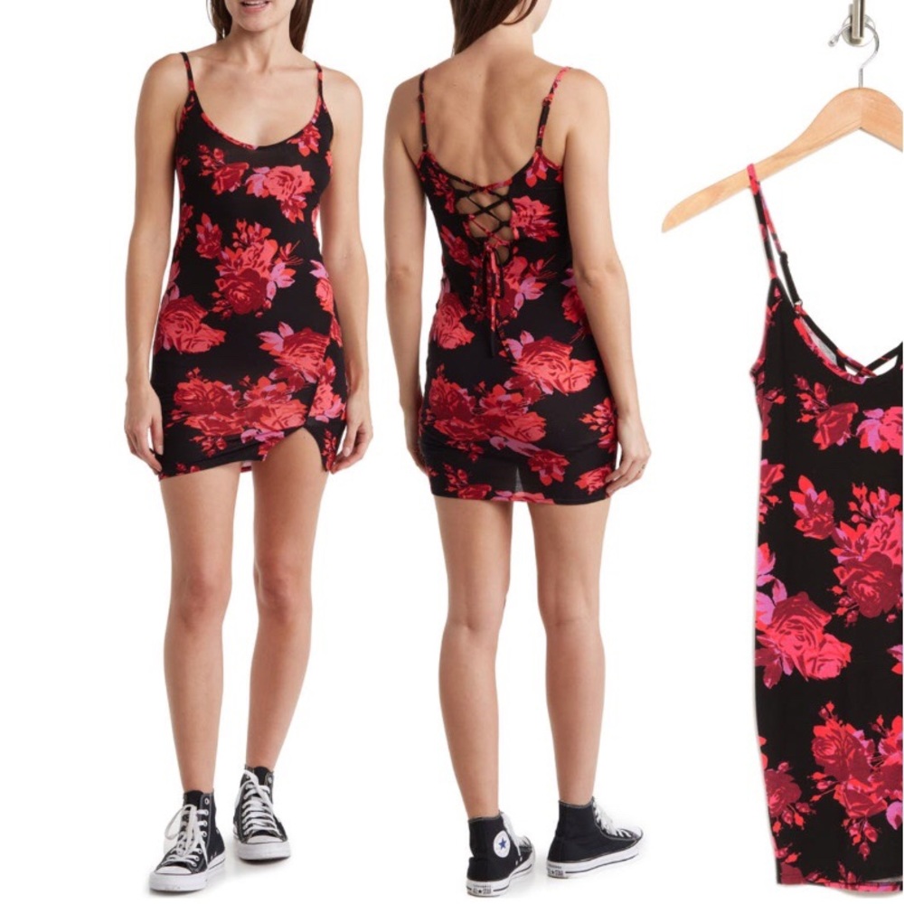 ASOS DESIGN Floral Lace-Up Back Minidress - Picture 2 of 2